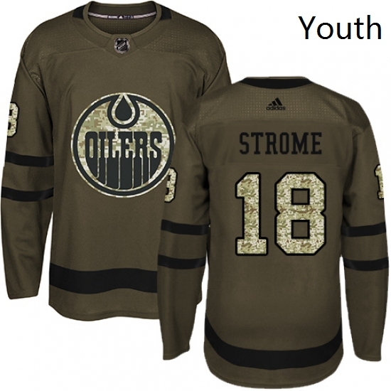 Youth Adidas Edmonton Oilers 18 Ryan Strome Authentic Green Salute to Service NHL Jersey